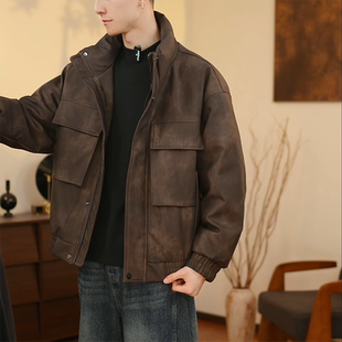 复古男士 OLD 保暖美式 皮衣羽绒服立领冬季 鸭绒加厚 STREET男士