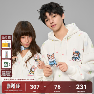 外套 秋季 AFGK25FW魔术贴趣味满印华夫格涂鸦帽衫 情侣休闲卫衣美式