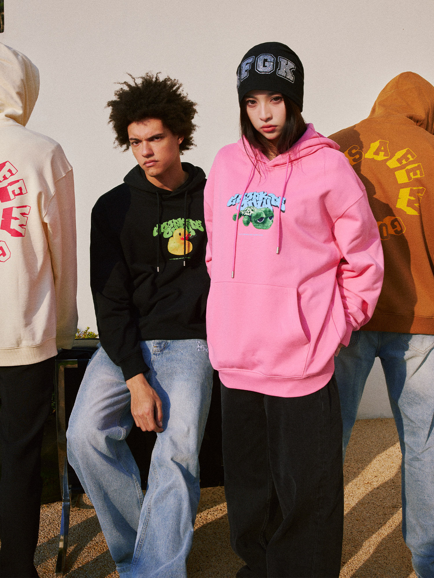 FFF 공식 AFGK 올드 버디 시리즈 국가 트렌드 AFEWGOODKIDS 까마귀 커플 남성용 자수 후드 티셔츠