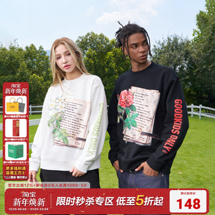 AFGK24FW t恤 410G重磅花与情书薄绒圆领卫衣男女国潮情侣春秋长袖