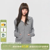 男女春秋休闲上衣 情侣潮流针织衫 AFGK25FW麻花纹连帽毛衣开衫 秋季