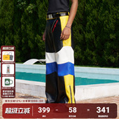 男女春秋潮牌小众设计感长裤 AFGK24FW美式 街头黑黄撞色拉链皮裤