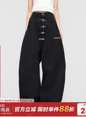 AFGK25FW美式复古飞机扣弯刀休闲裤男女宽松阔腿裤刺绣百搭长裤