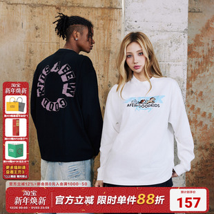 T恤男女国潮刺绣春秋情侣打底衫 AFGK24FW 街头长袖 美式 奔跑小狗