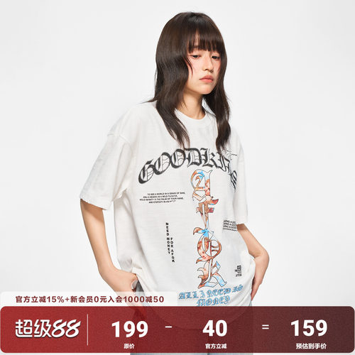 AFGK26SS天使烫钻做旧短袖美式复古哥特字母印花夏季宽松男女T恤