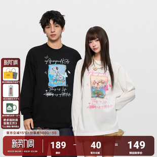 上衣情侣打底衫 AFGK25FW涂鸦字体photo小狗长袖 T恤春秋男女美式