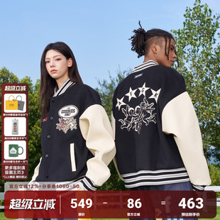 复古男女夹克外套 AFGK24FW潮牌天使刺绣贴皮棒球服秋冬男女美式