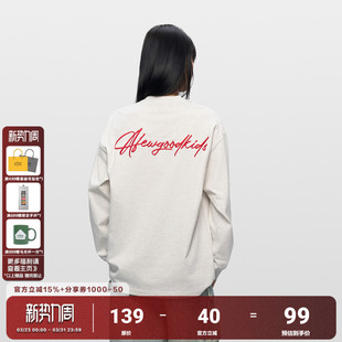 上衣 春秋男女体恤休闲打底衫 AFGK25FW草写字体刺绣长袖 T恤美式