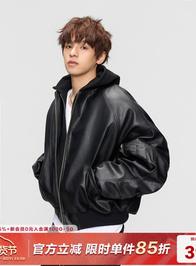 AFGK25FW假两件皮衣MA1飞行员绗棉夹克外套秋冬美式PU皮加厚棉服