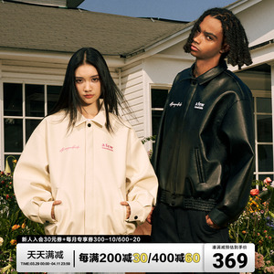 AFGK国潮基础刺绣皮衣春秋美式翻领情侣夹克外套宽松百搭休闲上衣