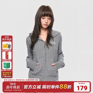 男女春秋休闲上衣 情侣潮流针织衫 AFGK25FW麻花纹连帽毛衣开衫 秋季