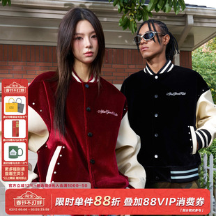 AFGK24FW国潮丝绒铆钉棒球服夹克秋冬男女美式复古情侣上衣外套