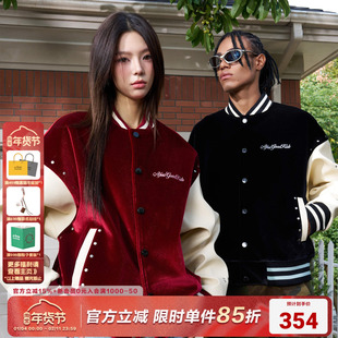AFGK24FW国潮丝绒铆钉棒球服夹克秋冬男女美式复古情侣上衣外套