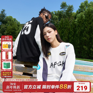运动上衣 T恤男女春秋情侣装 AFGK24FW美式 徽章华夫格拼接球衣长袖