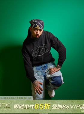 AFGK24FW雨滴烫钻重磅连帽卫衣国潮春秋男女美式帽衫潮牌情侣上衣