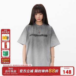 复古做旧男女休闲百搭体恤 T恤夏季 AFGK25SS美式 渐变模糊字体短袖