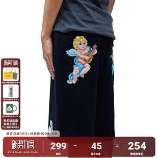 男潮纯棉运动五分裤 黑色休闲天使刺绣短裤 男 2021新款 FFF联名AFGK