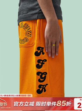 FFF支线AFGK 2023SS 黑色橙色刺绣短裤男潮流夏季休闲五分裤卫裤