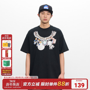 男女宽松国潮复古情侣半袖 T恤夏季 体恤 嘻哈项链短袖 AFGK25SS美式