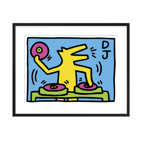 凯斯哈林Haring狗DJ英国印制海报挂画现代波普涂鸦嘻哈个性装饰画