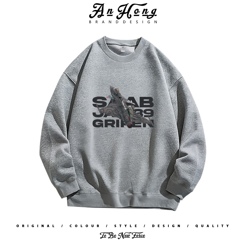 瑞典JAS-39鹰狮战斗机创意设计印花纯棉圆领卫衣男装长袖T恤潮牌