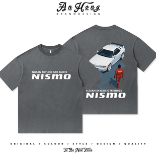 日产尼桑GTR32NISMO改装文化JDM哥斯拉联动重磅纯棉短袖T恤衫男装