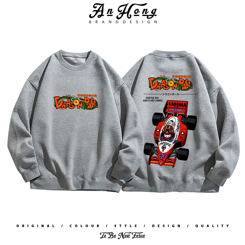 F1方程式赛车联动七龙珠卡漫印花美式纯棉卫衣男装长袖T恤衫潮牌