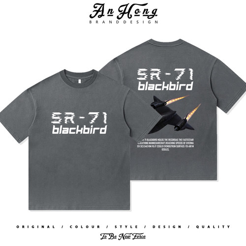 美式创意SR-71黑鸟侦察机黑暗之星战斗机纯棉短袖T恤男装百搭潮牌
