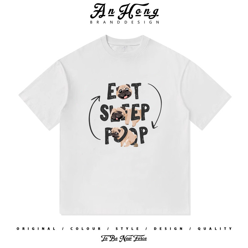 趣味可爱狗狗小众设计卡通印花重磅纯棉短袖T恤男装上衣宽松休闲