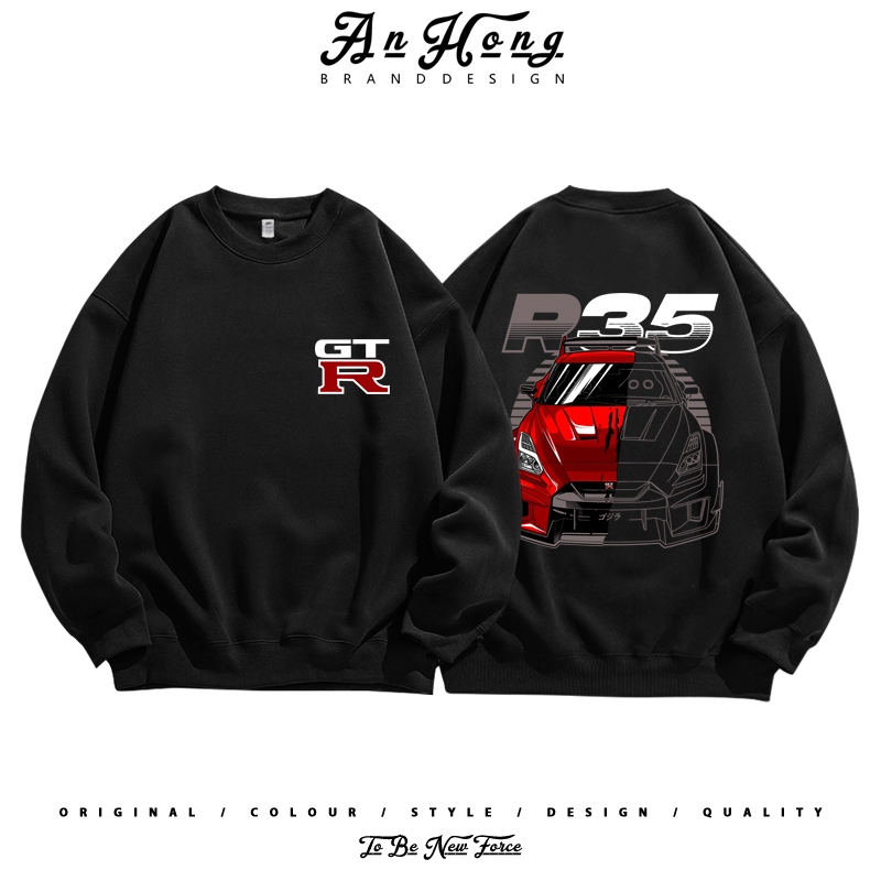 日产尼桑GTR35跑车JDM改装文化美式重磅纯棉圆领卫衣男装长袖T恤