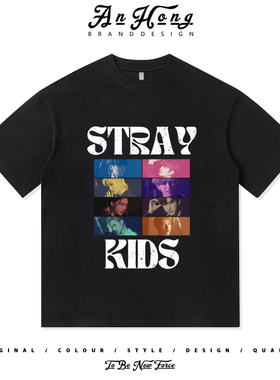 Stray Kids韩系男团应援周边纯棉短袖T恤宽松休闲男女装潮牌上衣