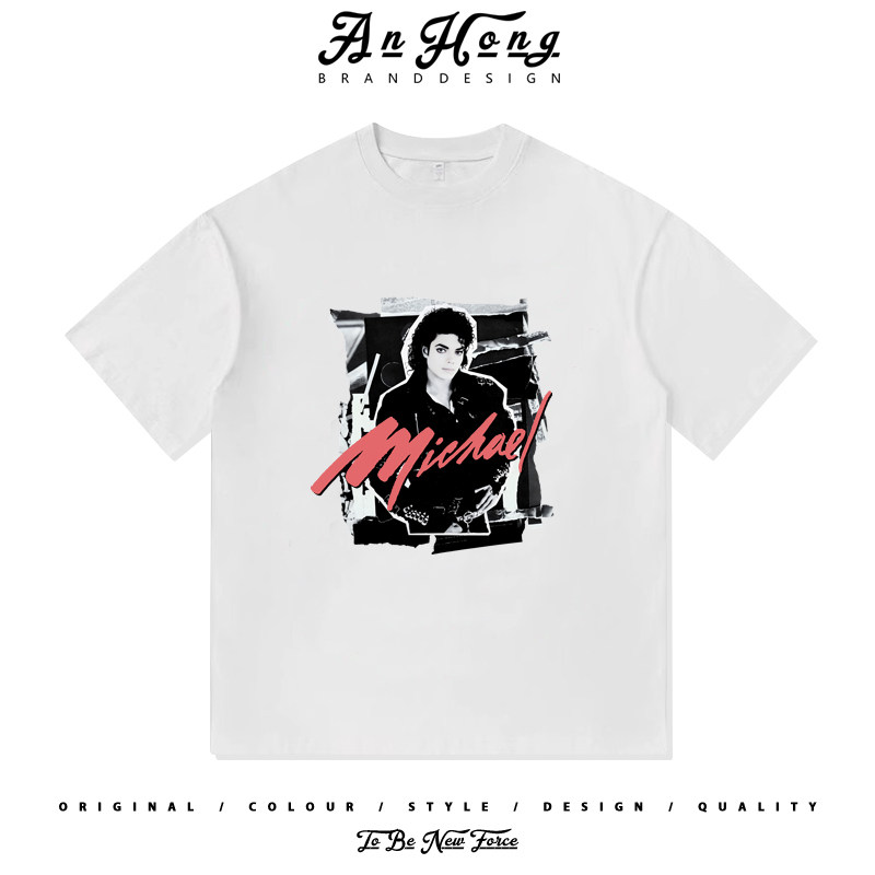 欧美风Michael Jackson迈克尔杰克逊复古印花短袖重磅纯棉男装T恤