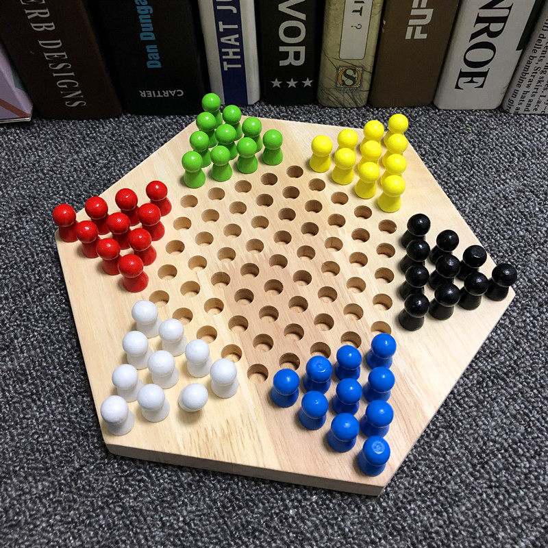 实木六角跳跳棋 成人儿童休闲益智玩具 幼儿园多人互动桌面游戏棋