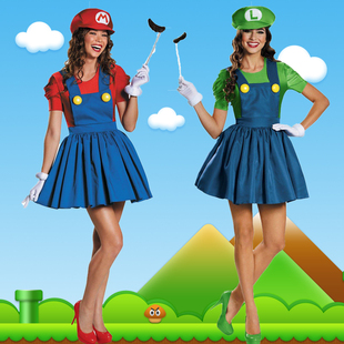 万圣节成人Cosplay马里奥化妆舞会装扮服装 超级玛丽表演背带裤装