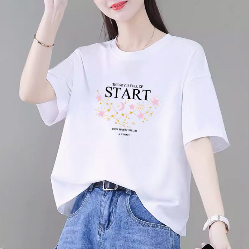白色纯棉正肩短袖t恤女半袖2025新款爆款设计感夏季全棉上衣宽松