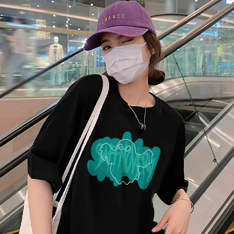 美式黑色纯棉短袖t恤女夏季2025新款宽松大版上衣设计感小众体恤