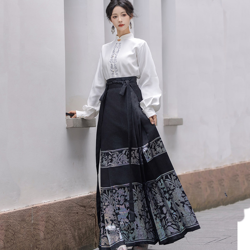 华阙歌原创等花开螺钿马面裙新中式套装日常明制汉服女2023新款秋