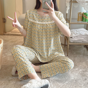 棉绸睡衣女夏季 薄款 新款 高颜值小众爆款 人造棉空调服大码 外穿套装