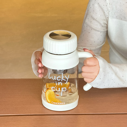 女生新款大容量高硼硅玻璃杯办公室带把手茶水分离泡茶水杯玻璃杯