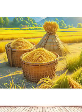 金秋五谷丰收图装饰画乡村麦田麦穗墙贴壁画餐厅饭店秋收图自粘画