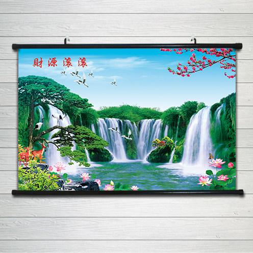 风水贴画客厅门店招财壁画高山流水聚宝盆桂林山水风景画流水生财