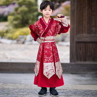 儿童汉服男童冬款古装冬季加厚明制男孩侠客唐装古风套装男演出服