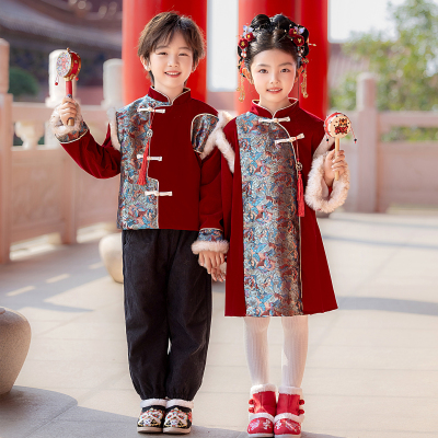 男童汉服拜年服冬季加厚儿童过年服女童女宝年服唐装男宝喜庆服装