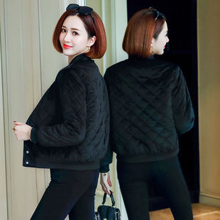 粉色丝绒小款棉衣女小袄子女秋冬棒球服小外套2023小个子高腰棉服