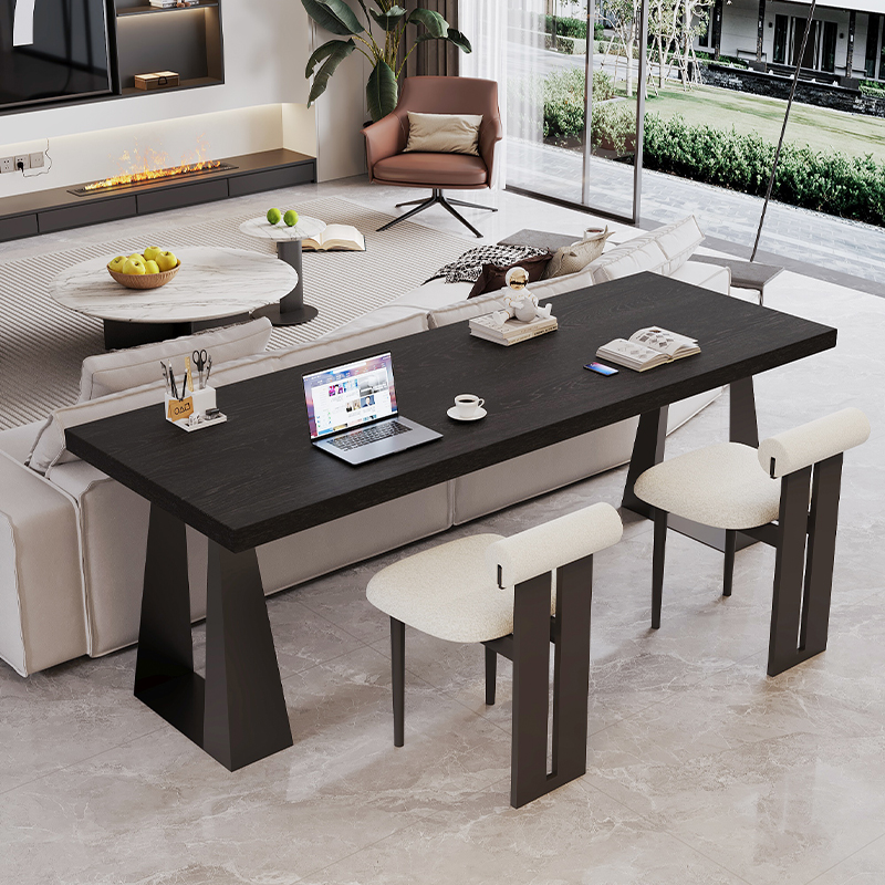 意式长条实木书桌家用客厅沙发后靠墙长条桌双人电脑桌黑色办公桌
