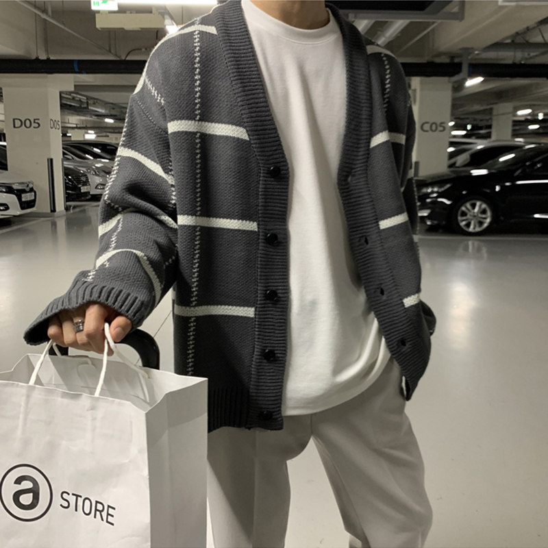 春季新款长袖加厚条纹毛衣韩版宽松百搭开衫针织衫外套MX322-P85，男装针织衫/毛衣，星座713-1