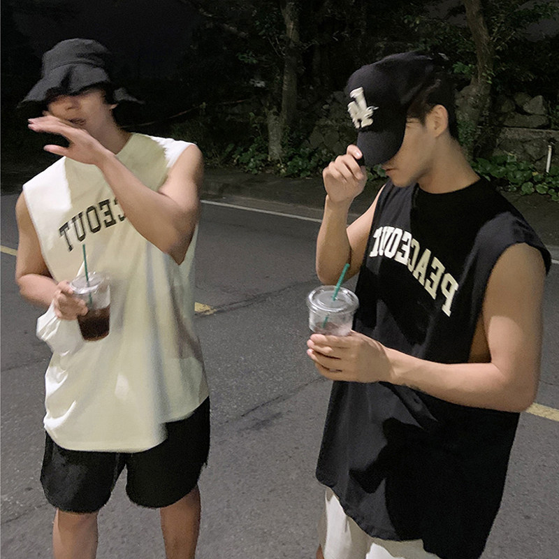 夏季潮流韩版宽松纯棉印花背心休闲运动无袖坎肩t恤MX321-P28,男装背心/马甲,星座1203-1