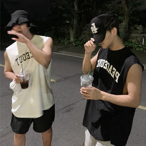 夏季潮流韩版宽松纯棉印花背心休闲运动无袖坎肩t恤MX321-P28图片