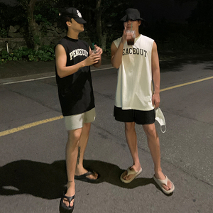 夏季潮流韩版宽松纯棉印花背心休闲运动无袖坎肩t恤MX321-P28图片