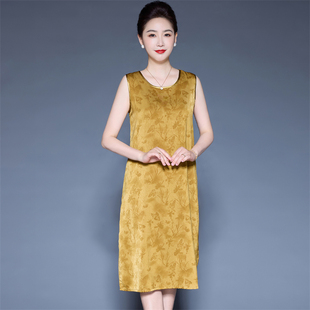 桑蠶絲連衣裙女氣質(zhì)媽媽顯瘦無袖 真絲吊帶裙子 夏季 高級感2025新款